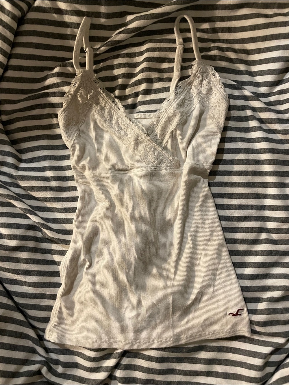 Hollister Cream Lace-Trim Ribbed Camisole